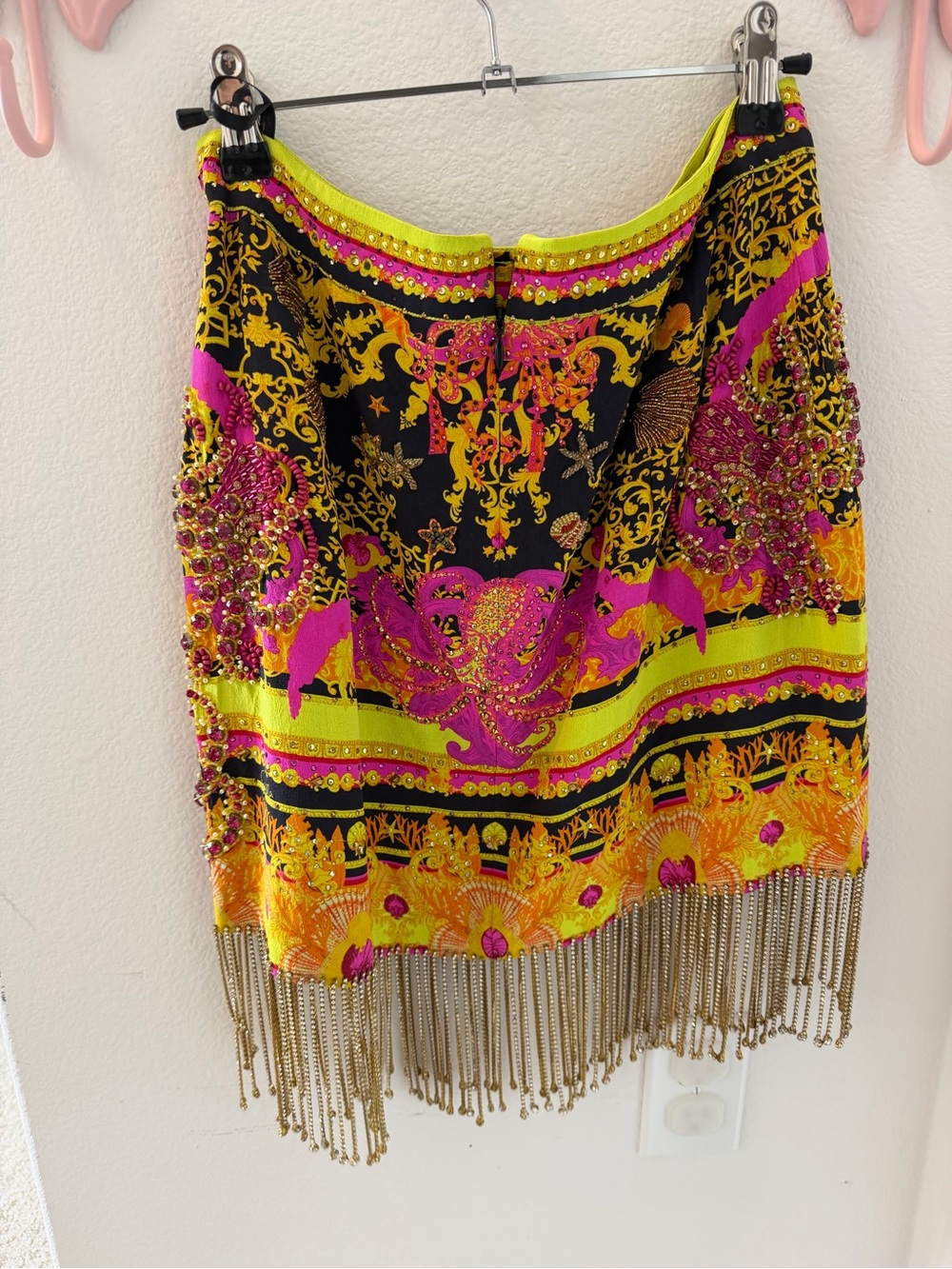 Camilla Vibrant Embellished Fringe Mini Skirt - Black, Neon Pink & Yellow - Picture 5 of 6